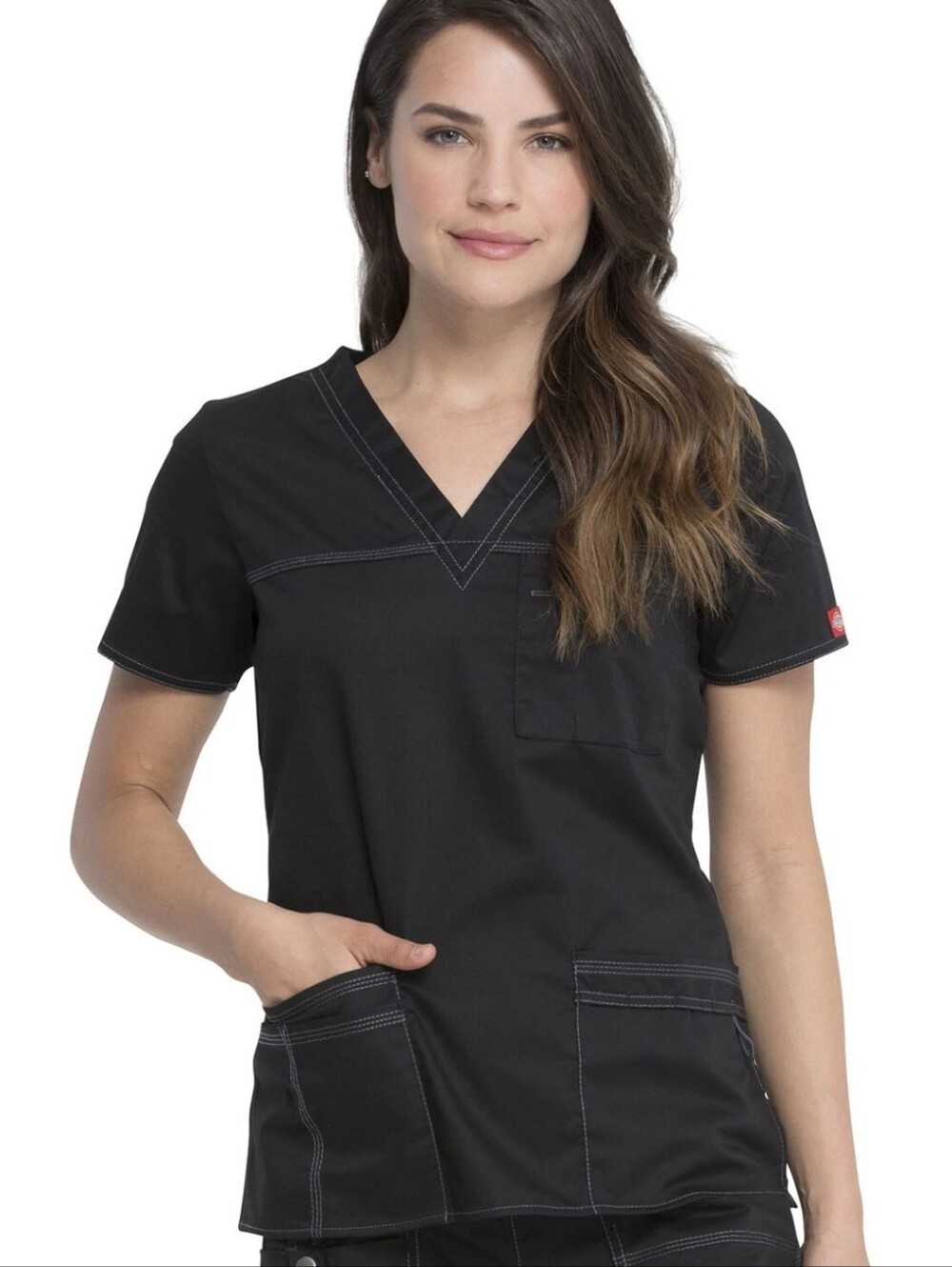 Dickies "Youtility" Jr. Fit V-Neck Top - Black, Stretch, EUC, L